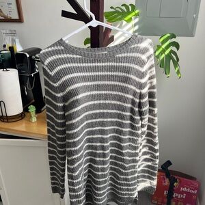 Merona Gray and White Striped Crewneck Sweater